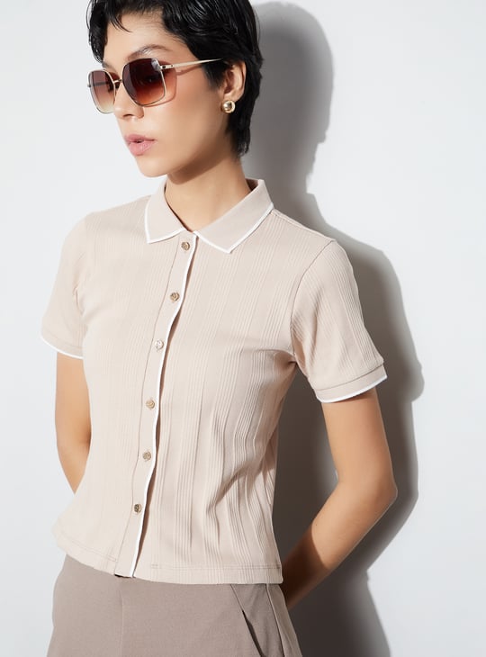 CODE CLASSIC Ribbed Shirt Stype Top