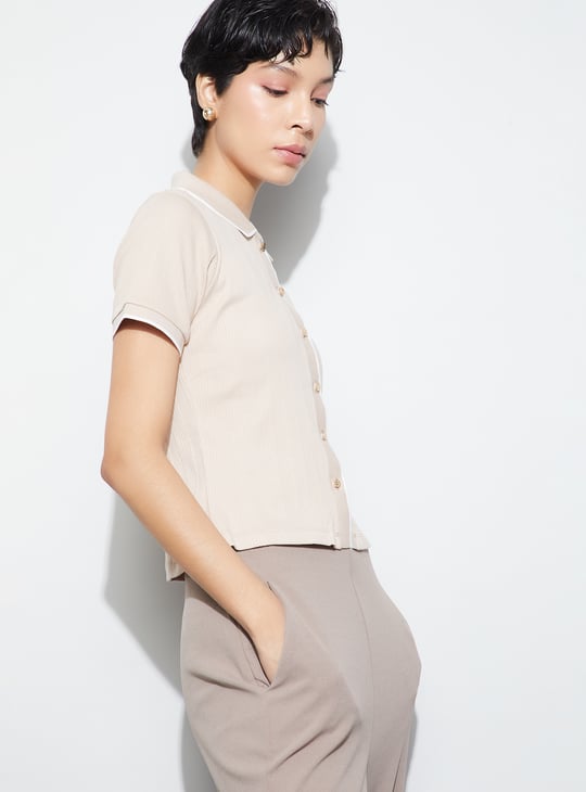 CODE CLASSIC Ribbed Shirt Stype Top