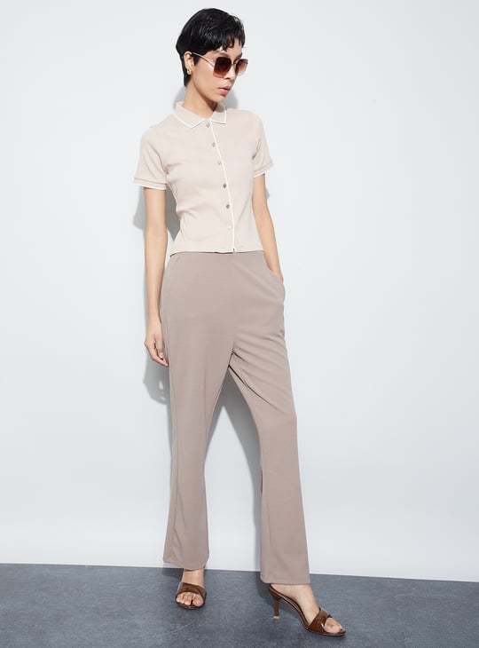 CODE CLASSIC Ribbed Shirt Stype Top