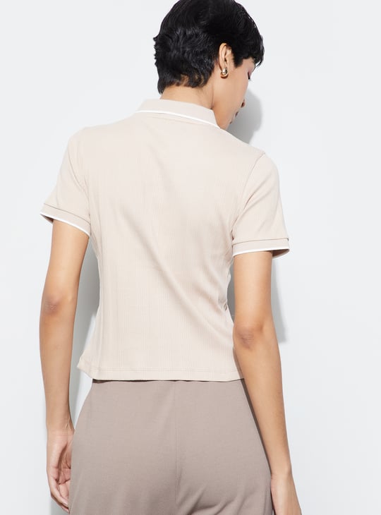 CODE CLASSIC Ribbed Shirt Stype Top