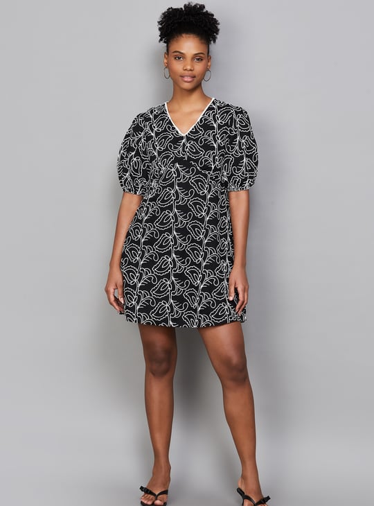 floral embroidered skater dress Winter Abundance Embroidered Cotton Mini Skater Dress
