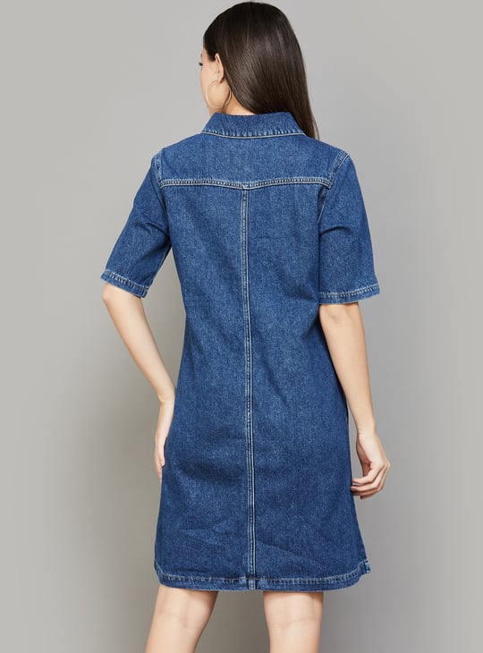 ONLY Solid Collared Button-Down Shirt Dress