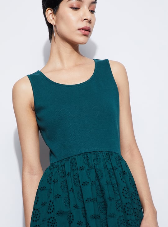 CODE Schiffli Scoop Neck A-Line Dress