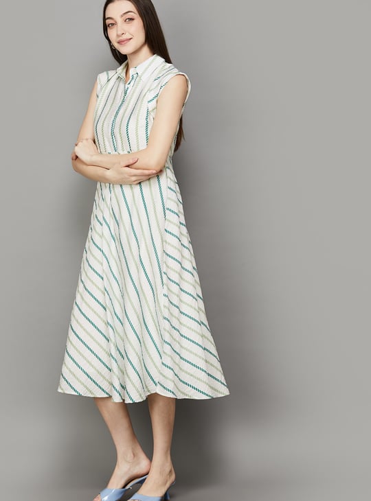 navy blue dress for baby girl Cinq a Sept Emin Stripe Sleeveless A-Line Midi Dress