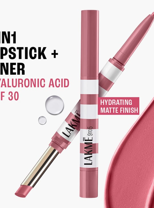 LAKME 9to5 Hya Matte Beach Edit 2in1 Lipstick + Liner - Vacation Pink