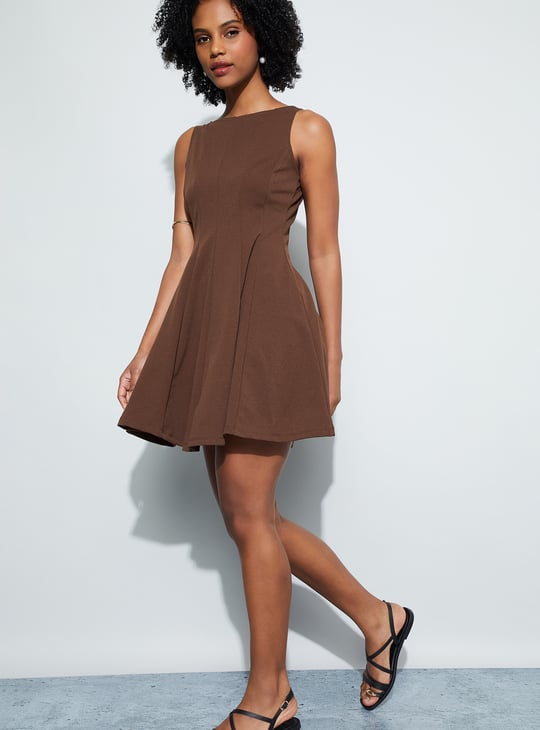 GINGER Solid Skater Dress | Brown