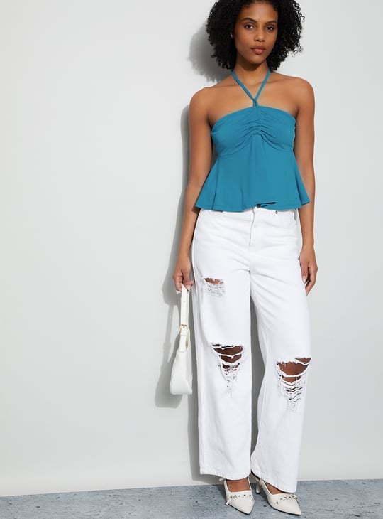 GINGER Solid Halter Neck Top