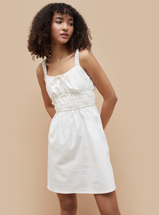 gathered flare dress Bold Pink Gathered Fit-and-Flare Dress main image 0