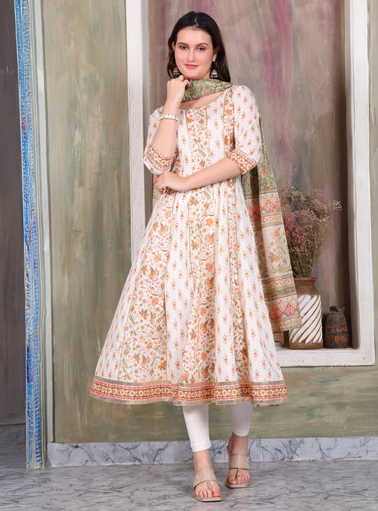 Bimba Women's Ethnic Anarkali Kurta - Flared Rayon Kurti With Printed Waist Coat, Custom Sizing Available