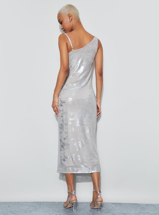 knee length dresses for ladies Silver Blue Open Back Cross Strap Midi Slip Dress main image 1