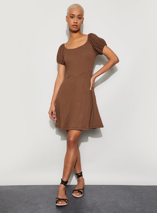 GINGER Textured Skater Dress | Brown GINGER Textured Skater Dress | Brown