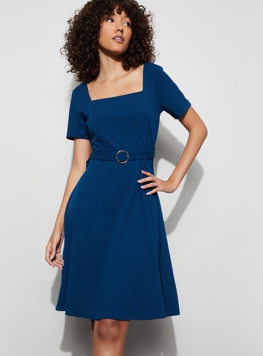 CODE Solid Belted Mini Dress