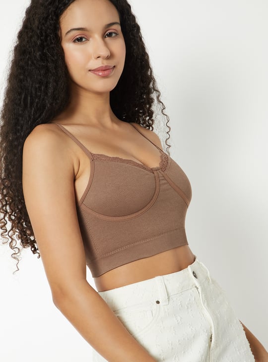 Women Ribbed Lace Inserts Corset Bra - Pack of 2