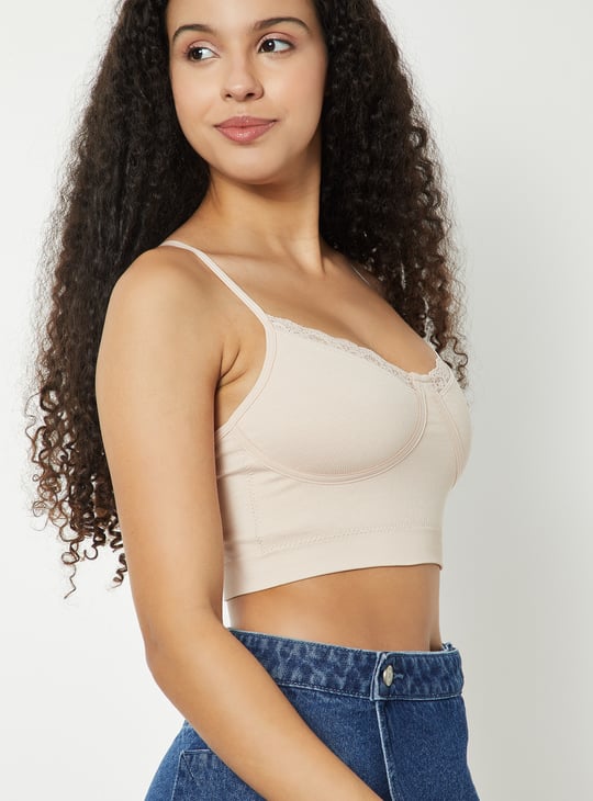 Women Ribbed Lace Inserts Corset Bra - Pack of 2