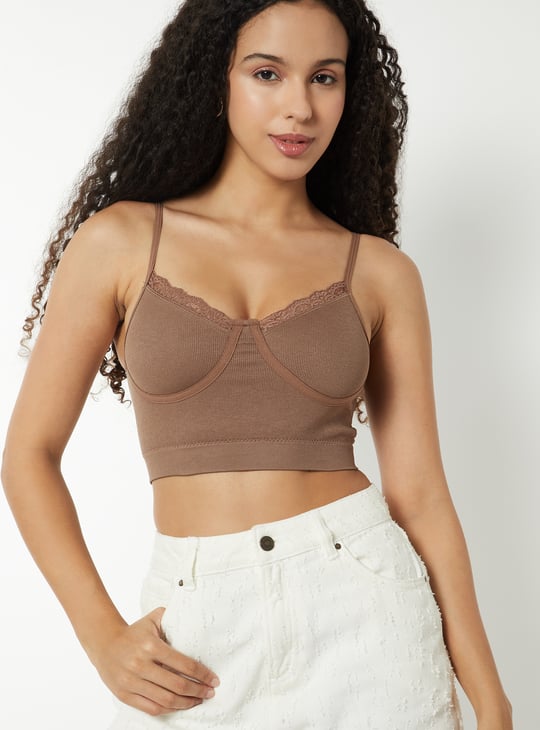 Women Ribbed Lace Inserts Corset Bra - Pack of 2