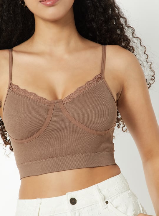 Women Ribbed Lace Inserts Corset Bra - Pack of 2