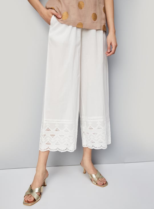 Women Embroidered Palazzos with Scalloped Hem
