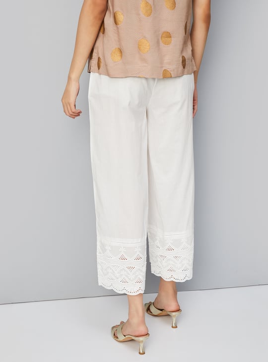 Women Embroidered Palazzos with Scalloped Hem