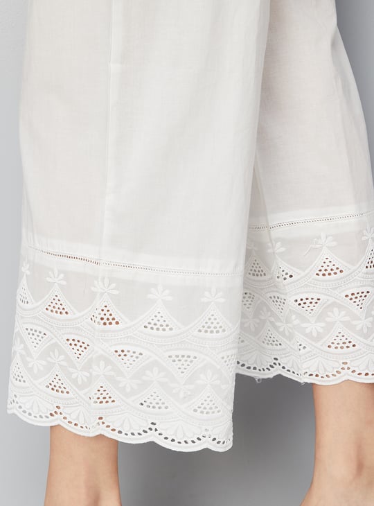 Women Embroidered Palazzos with Scalloped Hem