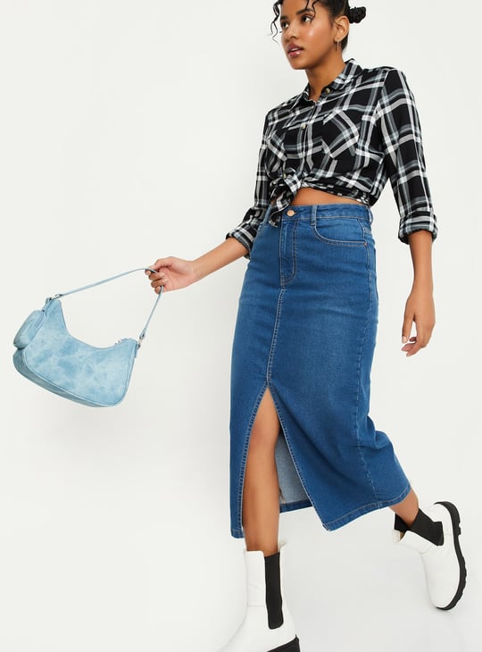 Women Washed Denim Skirt