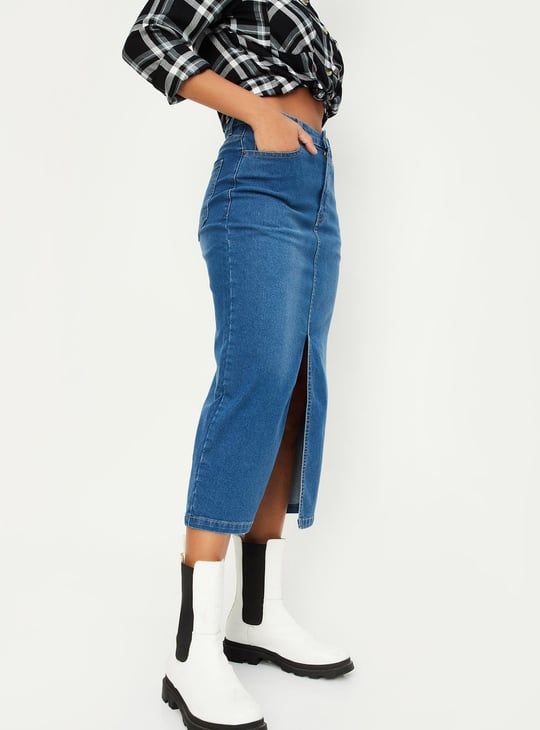 Women Washed Denim Skirt