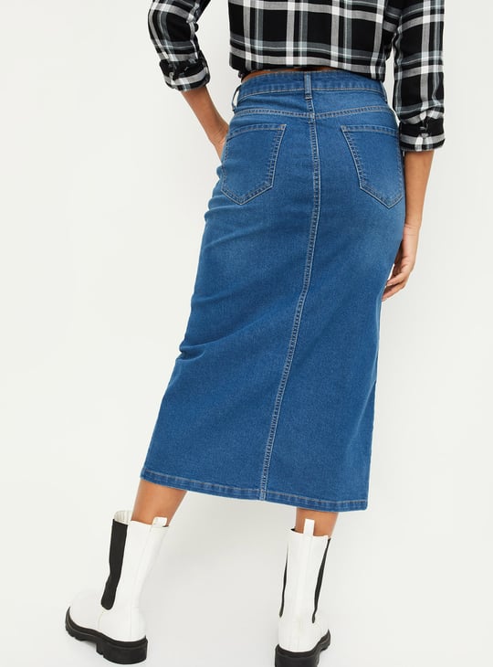 Women Washed Denim Skirt