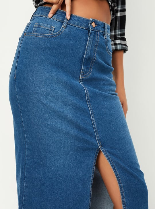 Women Washed Denim Skirt