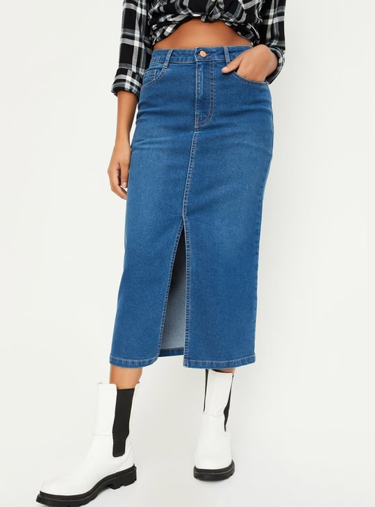Women Washed Denim Skirt
