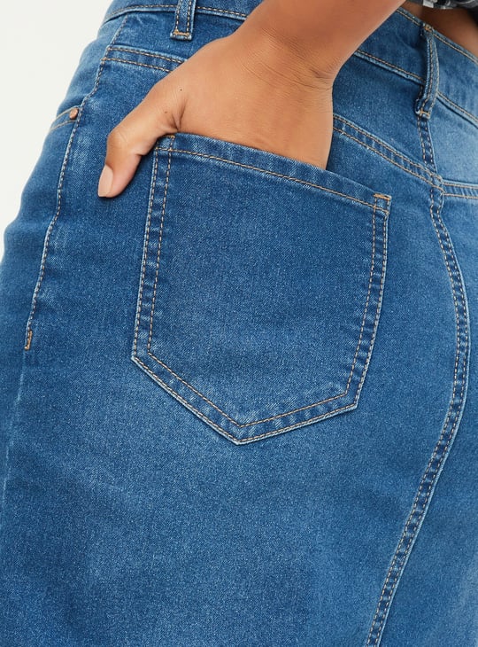 Women Washed Denim Skirt