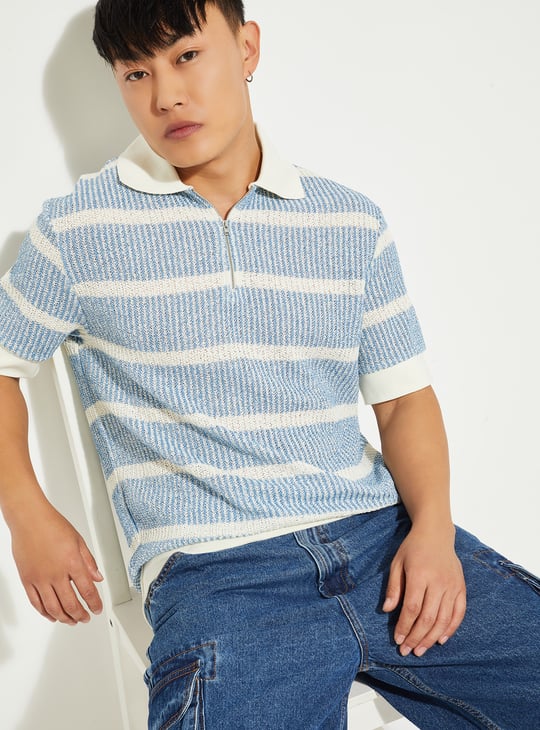 URB_N Men Striped Oversized Polo T-shirt