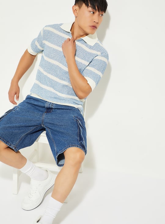 URB_N Men Striped Oversized Polo T-shirt