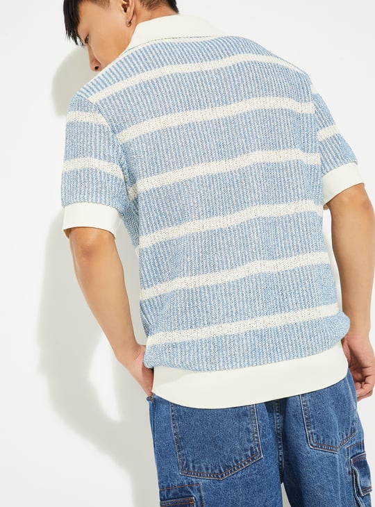 URB_N Men Striped Oversized Polo T-shirt