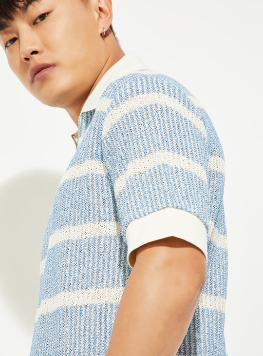 URB_N Men Striped Oversized Polo T-shirt