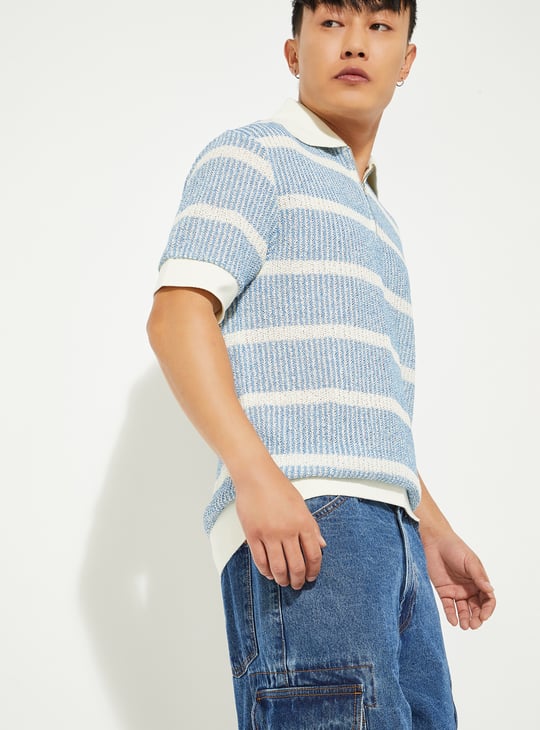 URB_N Men Striped Oversized Polo T-shirt