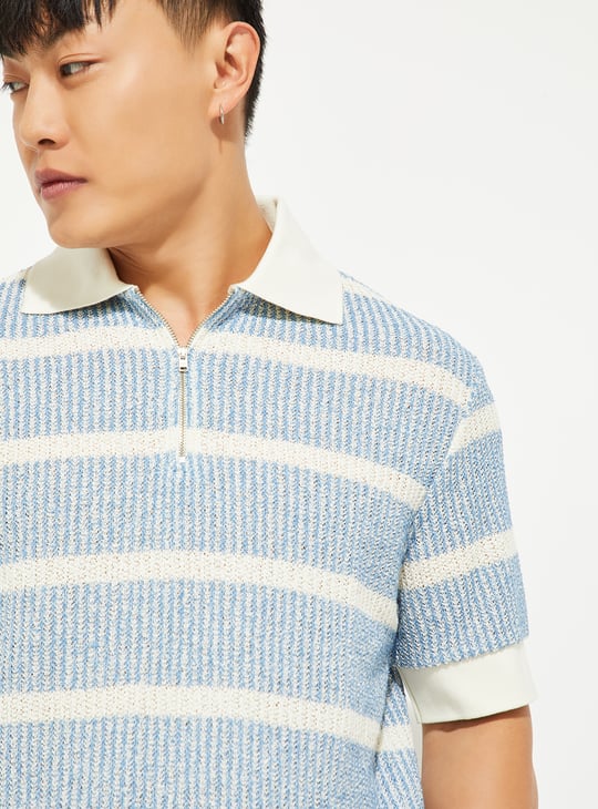 URB_N Men Striped Oversized Polo T-shirt