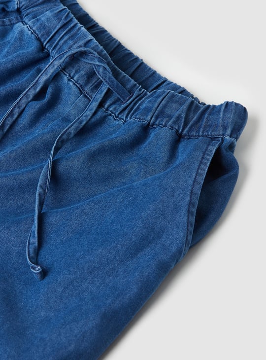 Girls Solid Denim Cargo Joggers