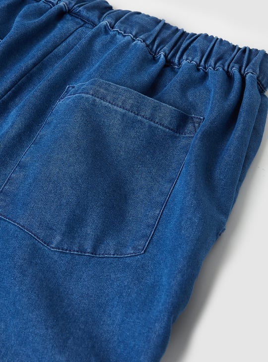 Girls Solid Denim Cargo Joggers