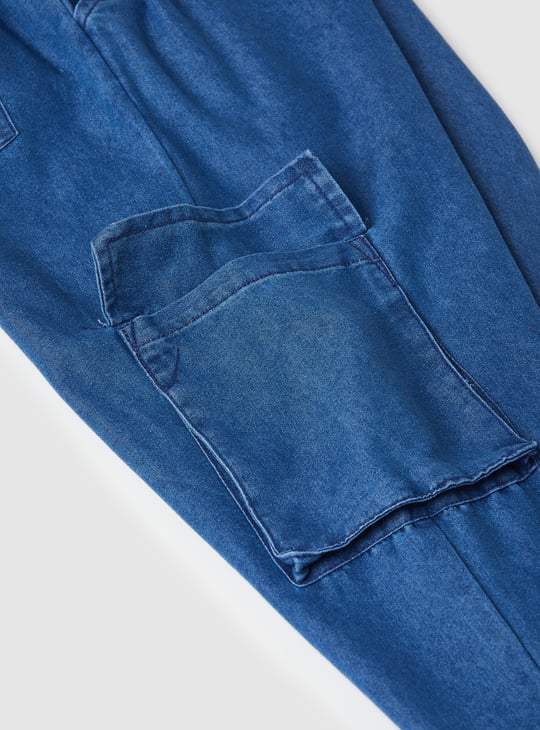 Girls Solid Denim Cargo Joggers
