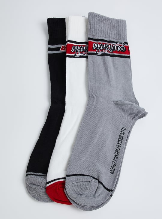 Men Naruto Print Crew Length Socks - Pack of 3