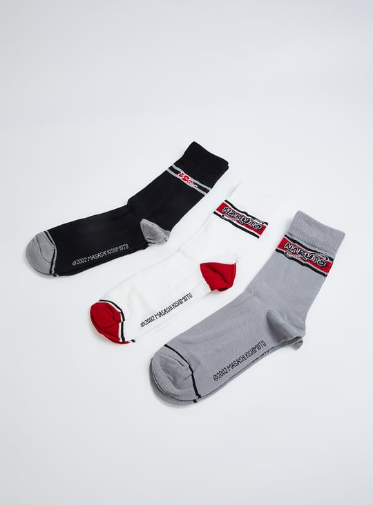 Men Naruto Print Crew Length Socks - Pack of 3