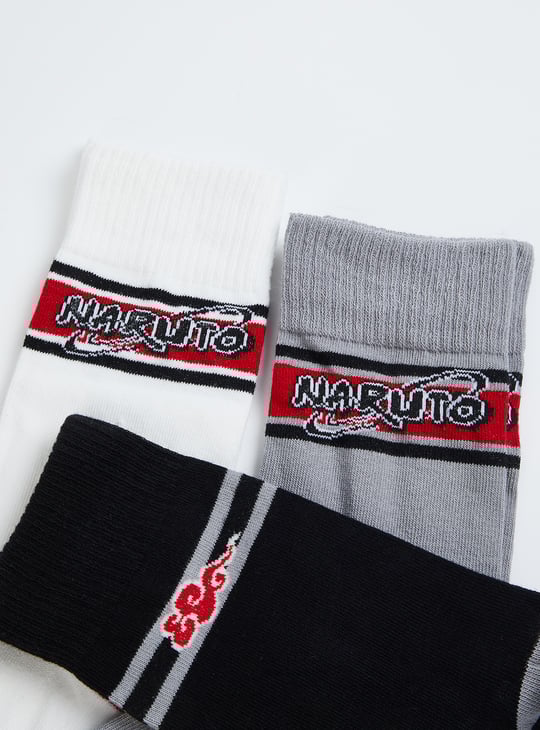 Men Naruto Print Crew Length Socks - Pack of 3