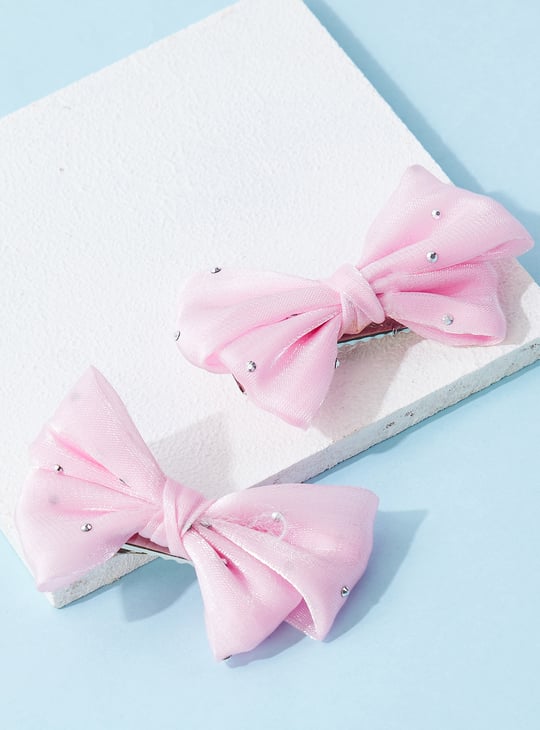 Girls Embellished Bow Alligator Hair Clip - Pack of 2