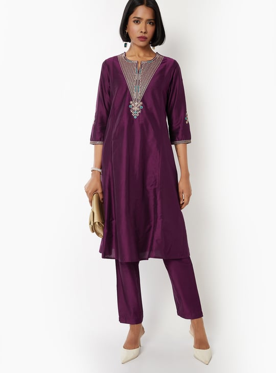 Women Embroidered A-line Kurta Set