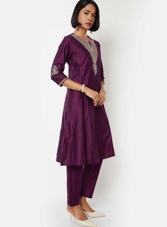 Women Embroidered A-line Kurta Set