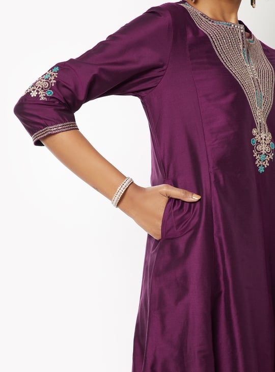 Women Embroidered A-line Kurta Set
