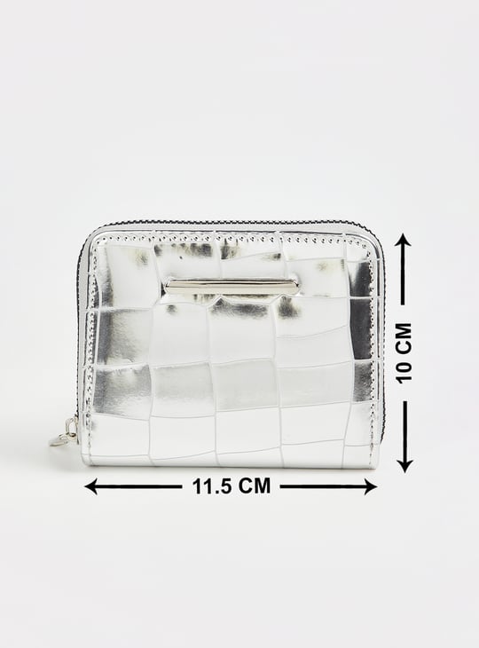 Women Metallic Embossed Zip-Around Wallet | Silver | Embossed