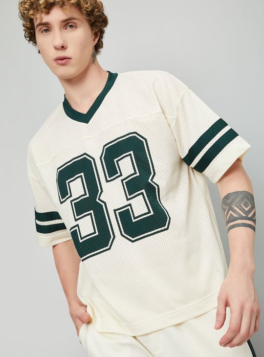 Men Mesh Boxy Fit Sports T-shirt Off White