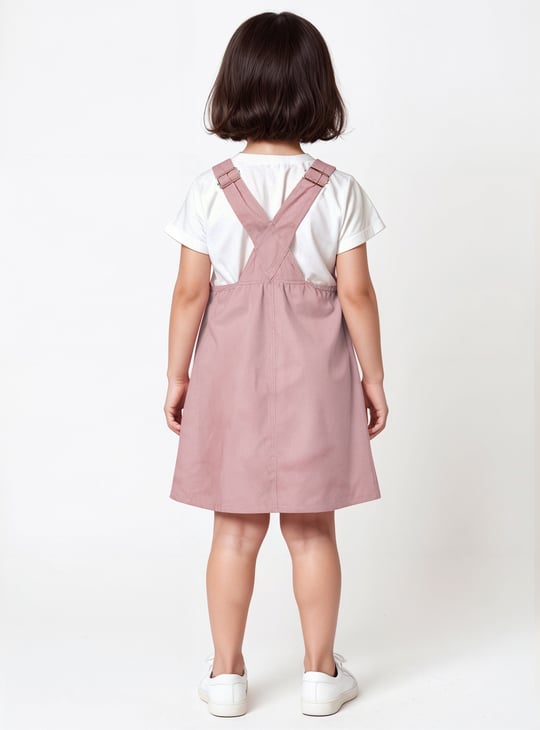 Girls Solid Pinafore Dress with T-shirt