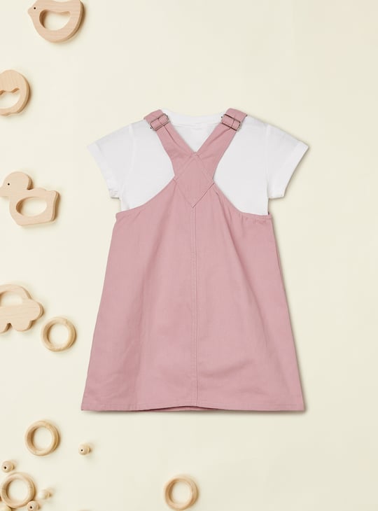 Girls Solid Pinafore Dress with T-shirt
