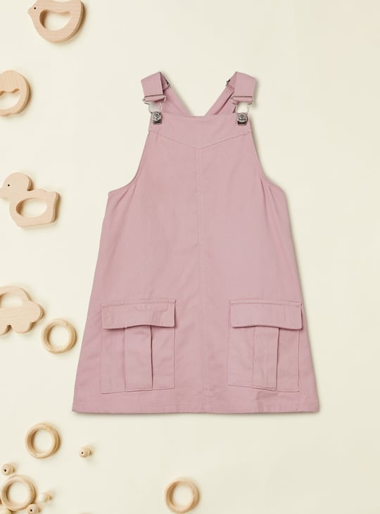 Girls Solid Pinafore Dress with T-shirt
